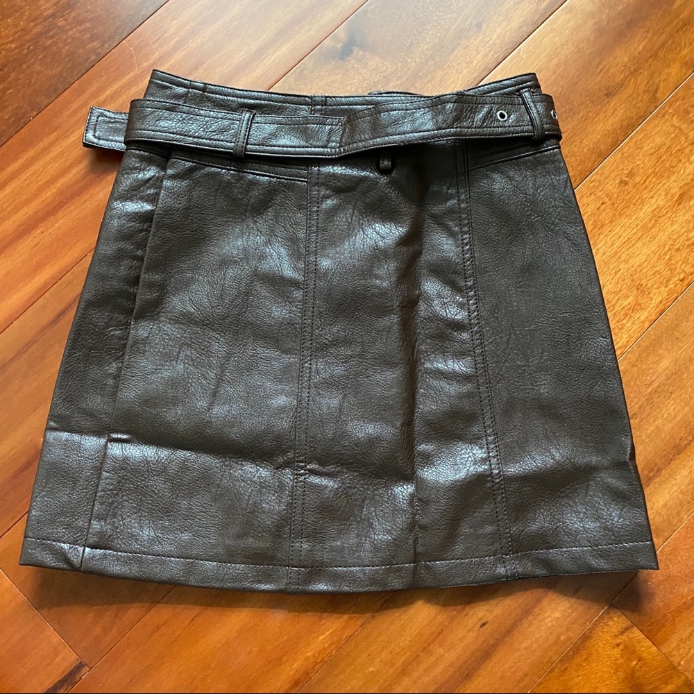 NWT Raga Brown Faux Leather Mini Skirt w/ Belt - Picture 3 of 6